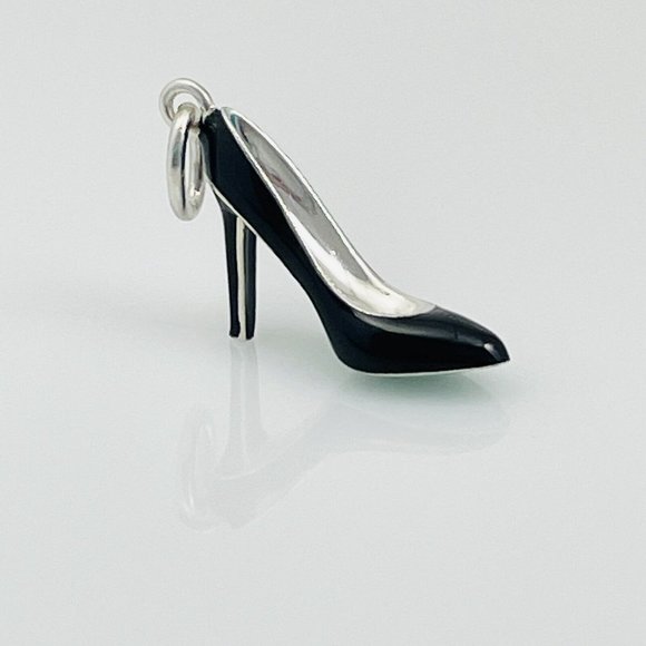 Tiffany Stiletto High Heel Shoe Charm in Blue Black Enamel and Sterling Silver - Picture 3 of 5